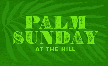 Palm Sunday Holy Week graphic with green palm leaf illustration announcing Episcopal church service