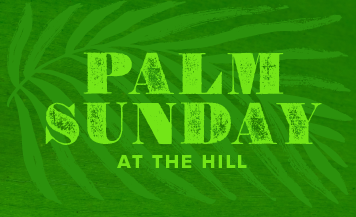 Palm Sunday Holy Week graphic with green palm leaf illustration announcing Episcopal church service