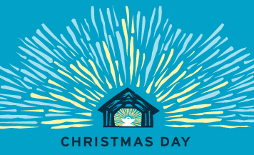 Christmas Day worship service at The Episcopal Church of the Good Shepherd (Austin) in the nave, with an illuminated altar, congregation gathered in pews, and festive lighting and decorations.