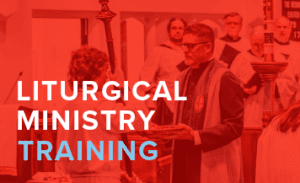 Liturgical Ministry Training graphic featuring Episcopal clergy and lay ministers serving during worship at Good Shepherd Episcopal Church in Austin, Texas.