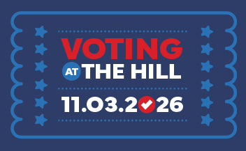Flyer for Voting at The Hill on 11.03.2026, 7:00 a.m. to 7:00 p.m., at 1700 Woodland Ave., Austin, TX 78741.