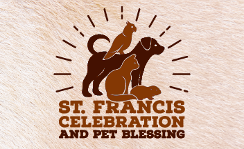 St. Francis Celebration and Pet Blessing graphic featuring illustrated dogs and cats for a special event at Good Shepherd Episcopal Church in Austin, Texas.