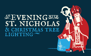 St. Nicholas illustration with Christmas tree lighting event details at Good Shepherd Episcopal Church