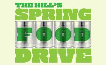 The Hill’s Spring Food Drive graphic with green lettering and stacked canned goods design promoting food donations in Austin