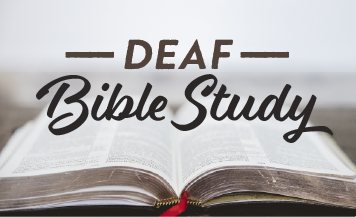 Deaf Bible Study graphic with open Bible and text promoting accessible church study in Austin Texas