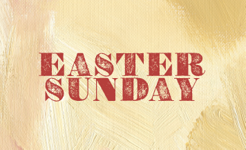 Easter Sunday church service graphic with gold textured background and red lettering for Episcopal Easter worship