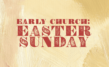 Easter Sunday church service graphic with gold textured background and red lettering for Episcopal Easter worship
