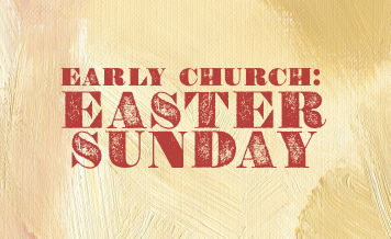 Easter Sunday church service graphic with gold textured background and red lettering for Episcopal Easter worship
