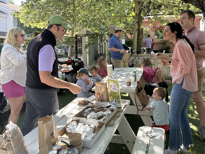 Families and young children gathering for Good Shepherd Littles and Parents meet-up in Austin Texas outdoor fellowship