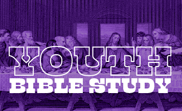 Youth Bible Study graphic featuring teenagers gathered around a table for scripture study and Christian fellowship at Good Shepherd Episcopal Church in Austin, Texas.