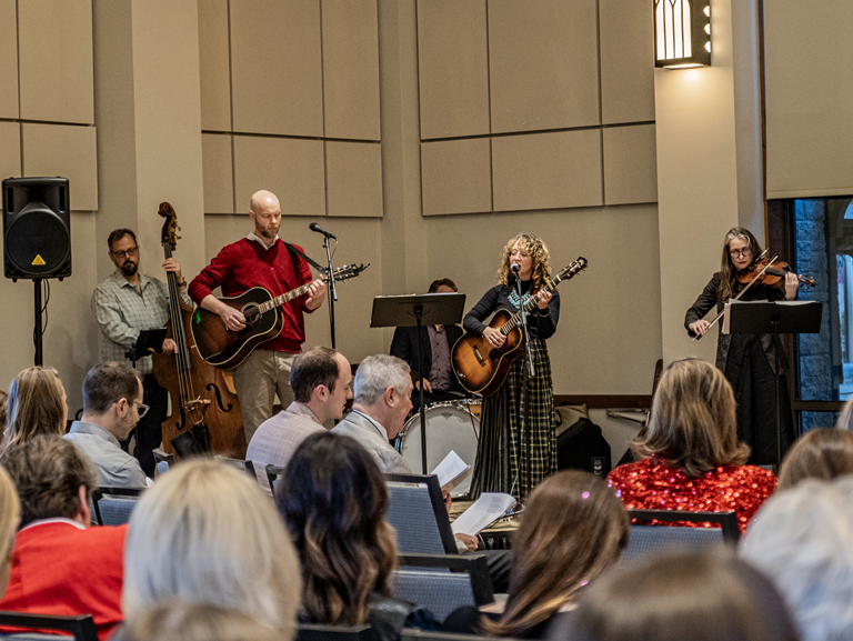 Live band performs during a community event at Good Shepherd Episcopal Church in Austin, Texas.