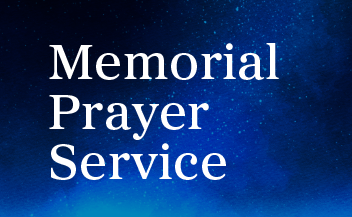 Graphic promoting a Memorial Prayer Service at Good Shepherd Episcopal Church in Austin, Texas, featuring white text on a blue star-filled background.