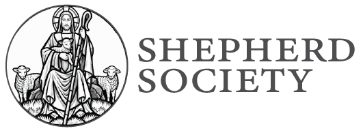 Shepherd Society logo for Good Shepherd Episcopal Church in Austin, Texas, featuring Christ the Good Shepherd holding a lamb and surrounded by sheep.