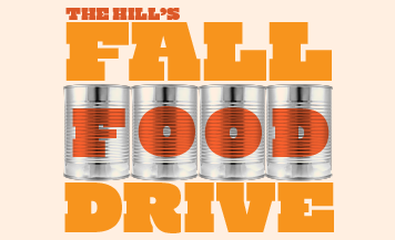 The Hill’s Fall Food Drive graphic featuring canned goods to support the Bread for All Food Pantry in Austin, Texas.