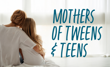 Alt Text: Mothers of Tweens & Teens group graphic featuring a mother and daughter, promoting fellowship and support for moms at Good Shepherd Episcopal Church in Austin, Texas.