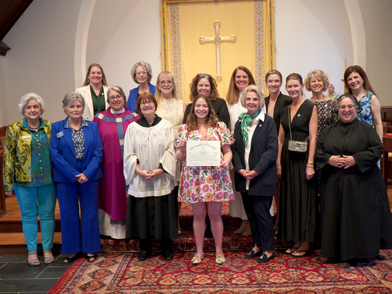 Daughters of the King members and clergy gather at Good Shepherd Episcopal Church in Austin, Texas, to celebrate the admission of a new member.